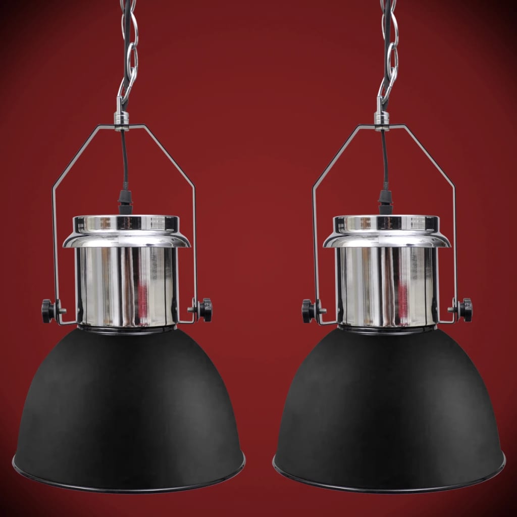 Ceiling Lamp 2 pcs Height-adjustable Modern Black Metal
