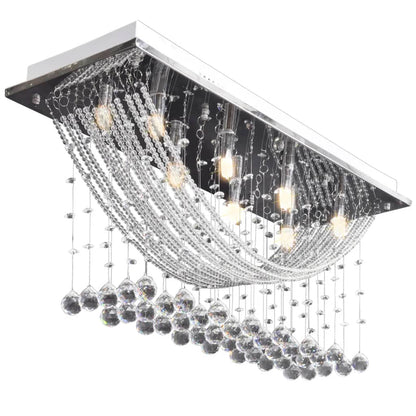 White Ceiling Lamp with Glittering Glass Crystal Beads 8 x G9 29 cm