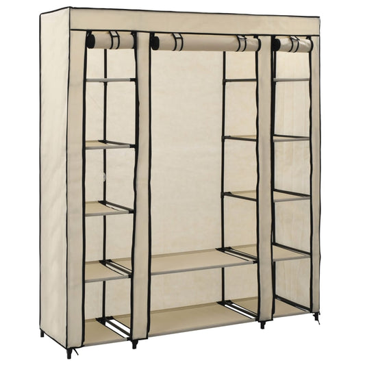 Wardrobe with Compartments and Rods Cream 150x45x176 cm Fabric
