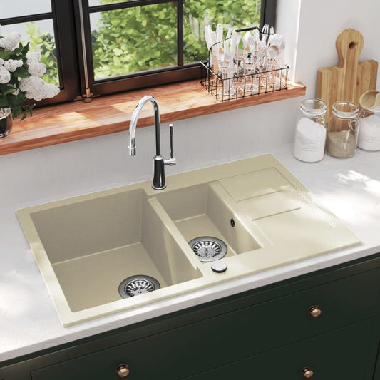 Granite Kitchen Sink Double Basins Beige