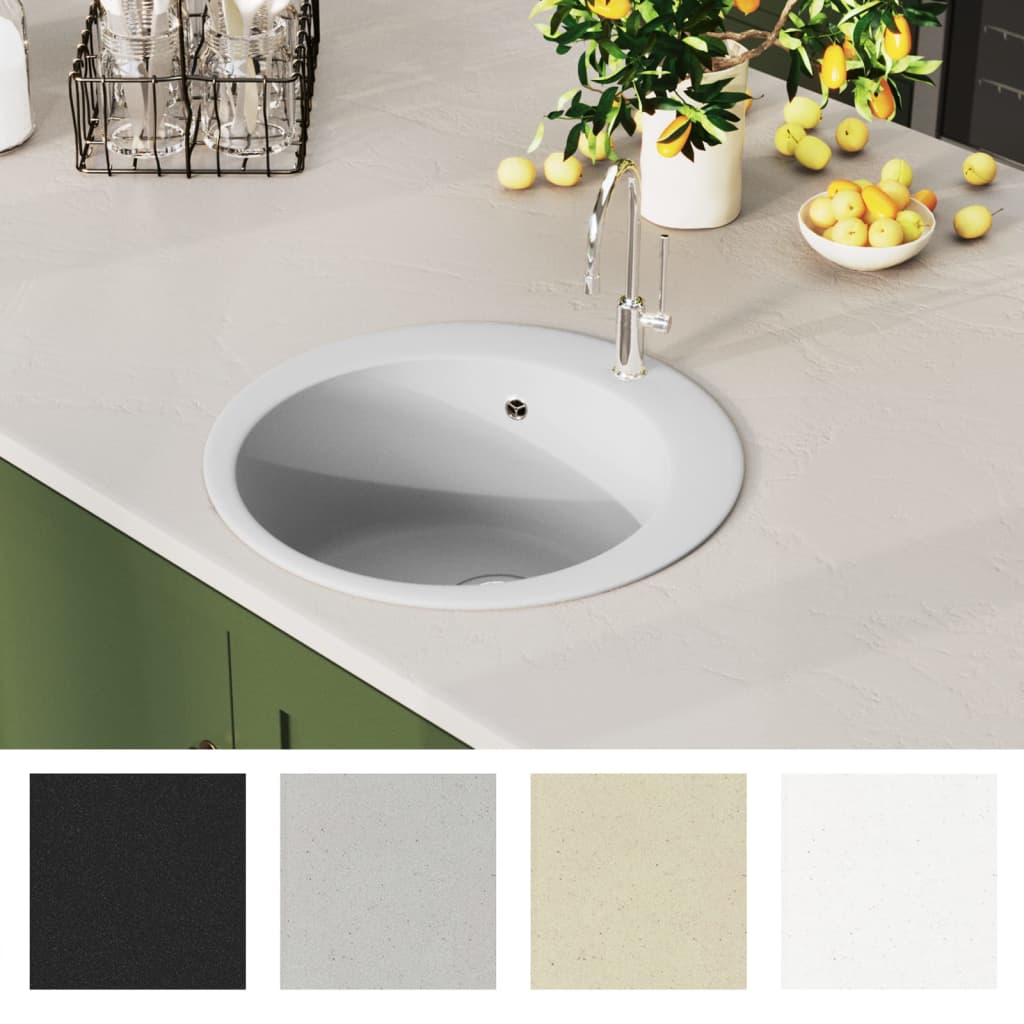 Granite Kitchen Sink Single Basin Round White
