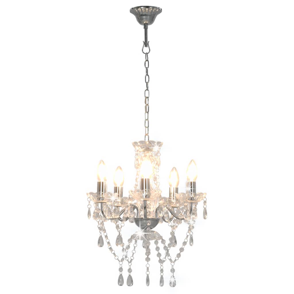 Chandelier with Crystal Beads Silver Round 5 x E14