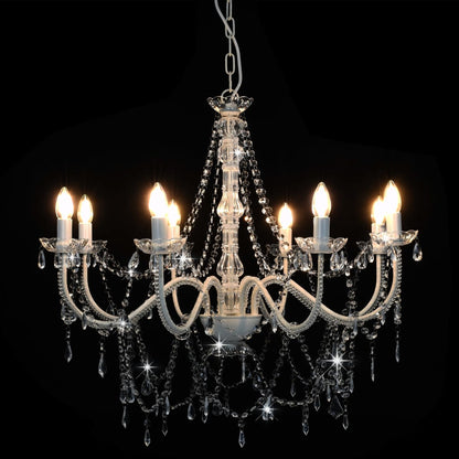 Chandelier with Beads White 8 x E14 Bulbs
