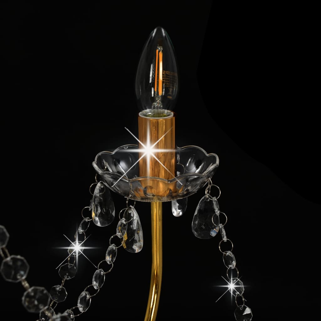 Chandelier with Beads Golden 8 x E14 Bulbs