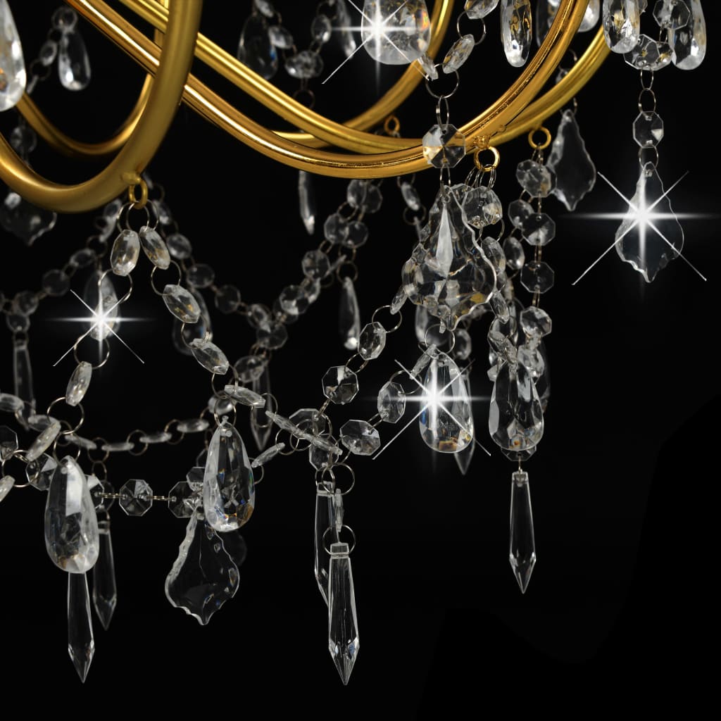 Chandelier with Beads Golden 12 x E14 Bulbs