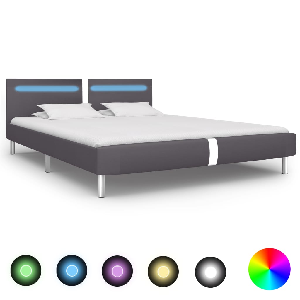 Bed Frame with LED Grey Faux Leather 150x200 cm 5FT King Size