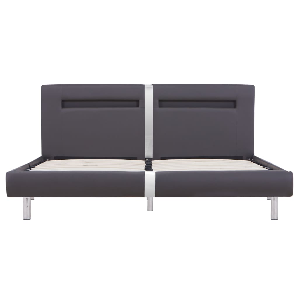 Bed Frame with LED Grey Faux Leather 150x200 cm 5FT King Size