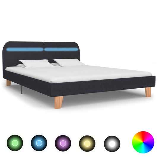 Bed Frame with LED without Mattress Dark Grey Fabric 150x200 cm King Size