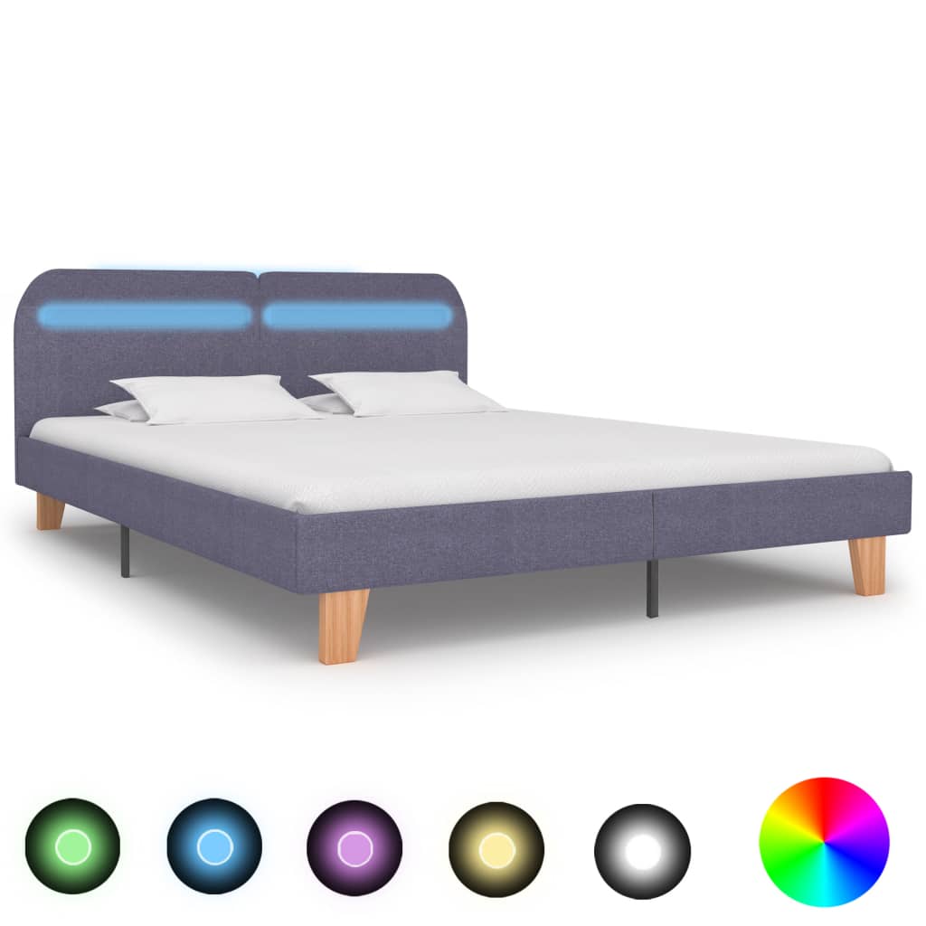 Bed Frame with LED Light Grey Fabric 150x200 cm 5FT King Size