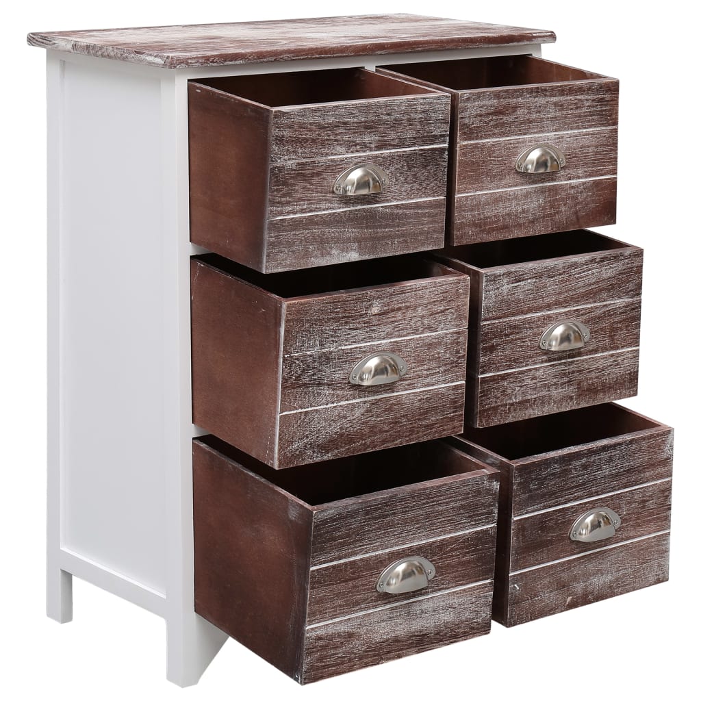 Side Cabinet with 6 Drawers Brown 60x30x75 cm Paulownia Wood