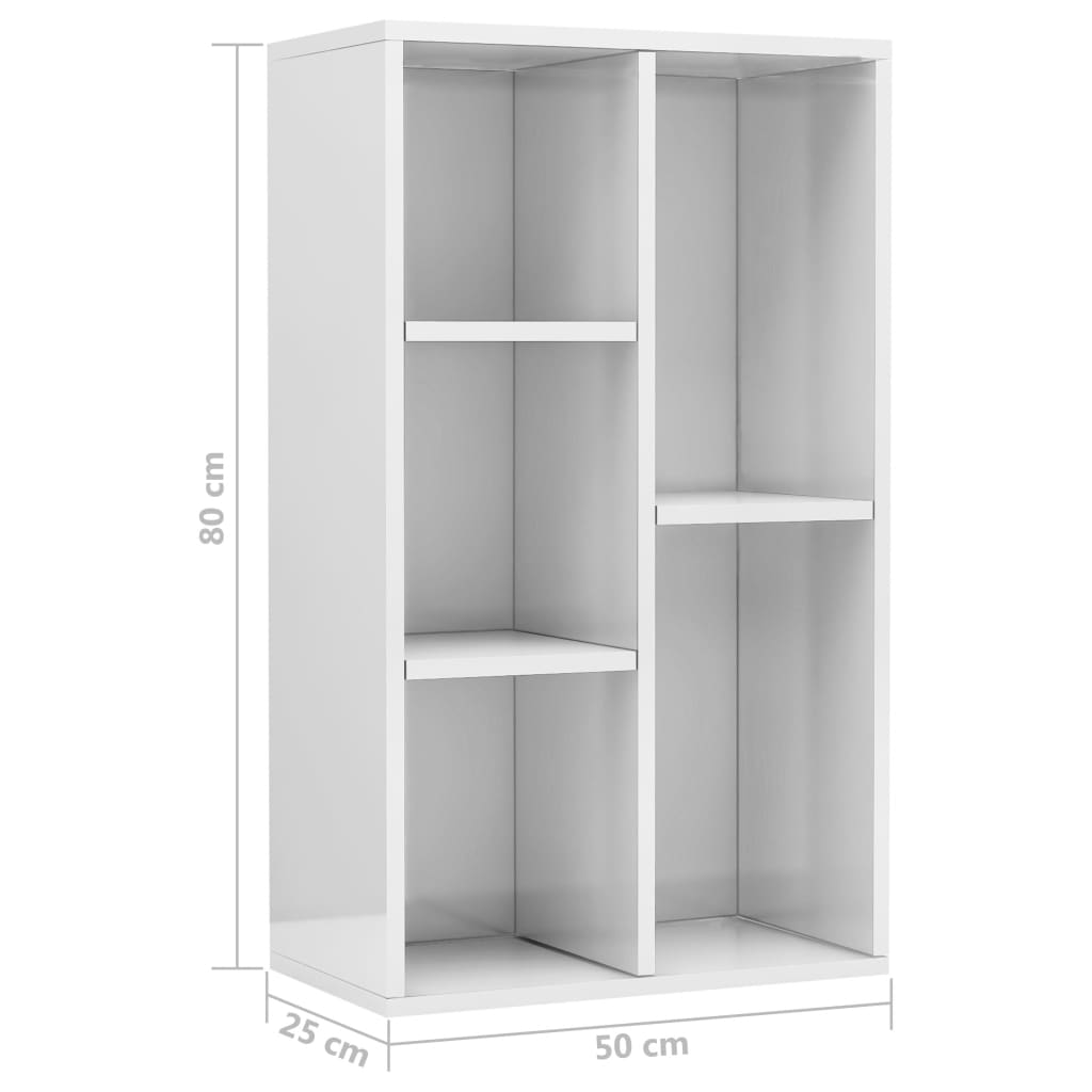Book Cabinet/Sideboard High Gloss White 50x25x80 cm Engineered Wood