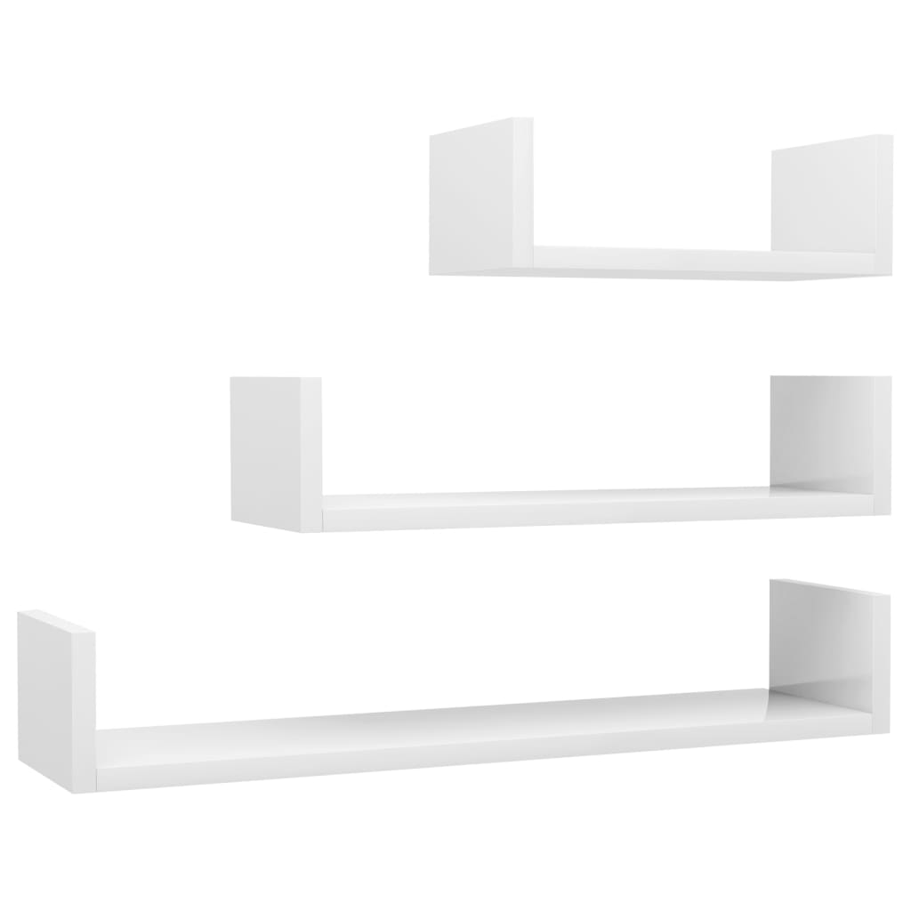 Wall Display Shelf 3 pcs High Gloss White Engineered Wood