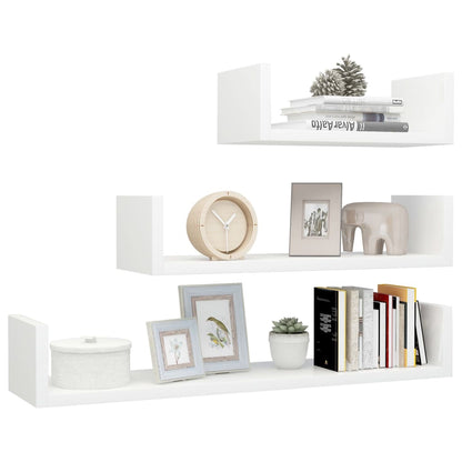 Wall Display Shelf 3 pcs High Gloss White Engineered Wood