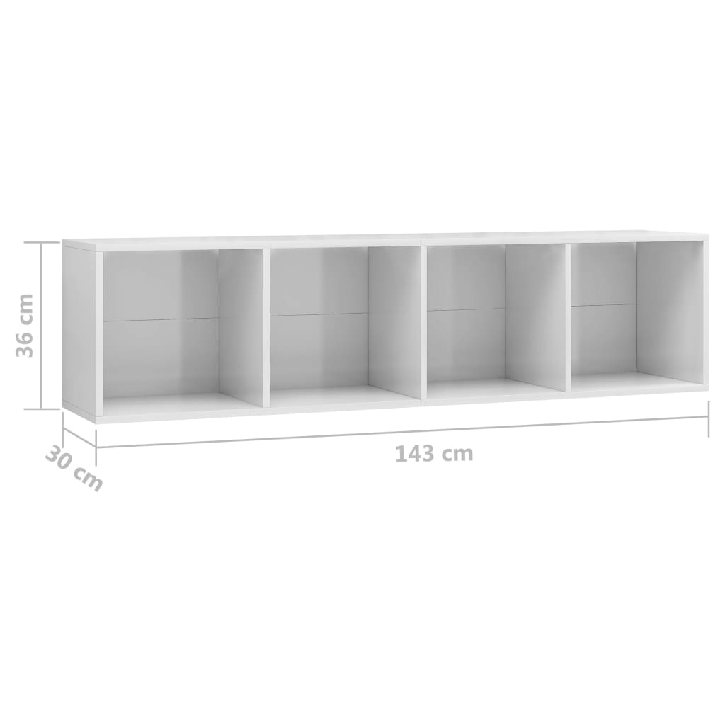 Book Cabinet/TV Cabinet High Gloss White 143x30x36 cm
