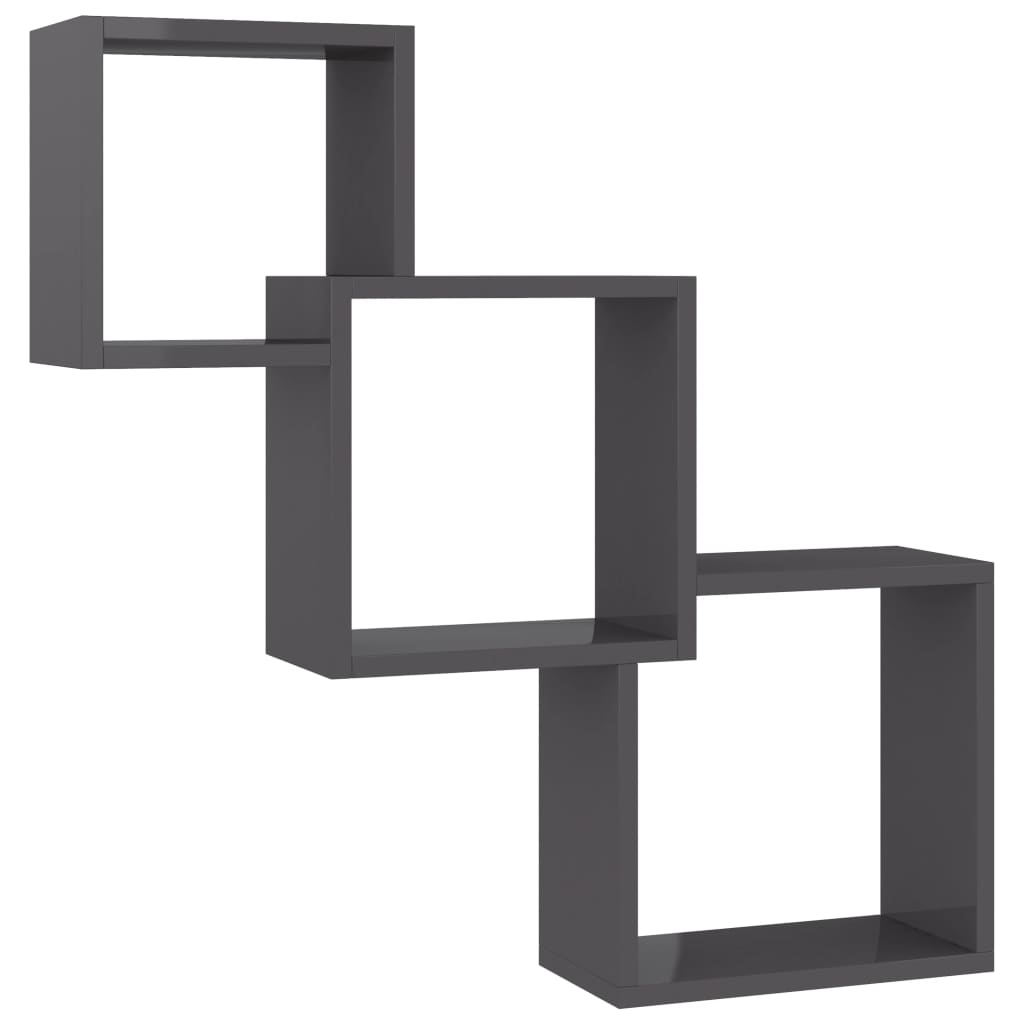 Cube Wall Shelf High Gloss Grey 68x15x68 cm Engineered Wood
