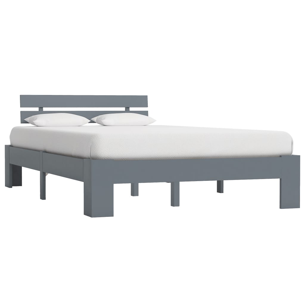Bed Frame Grey Solid Pine Wood 140x200 cm
