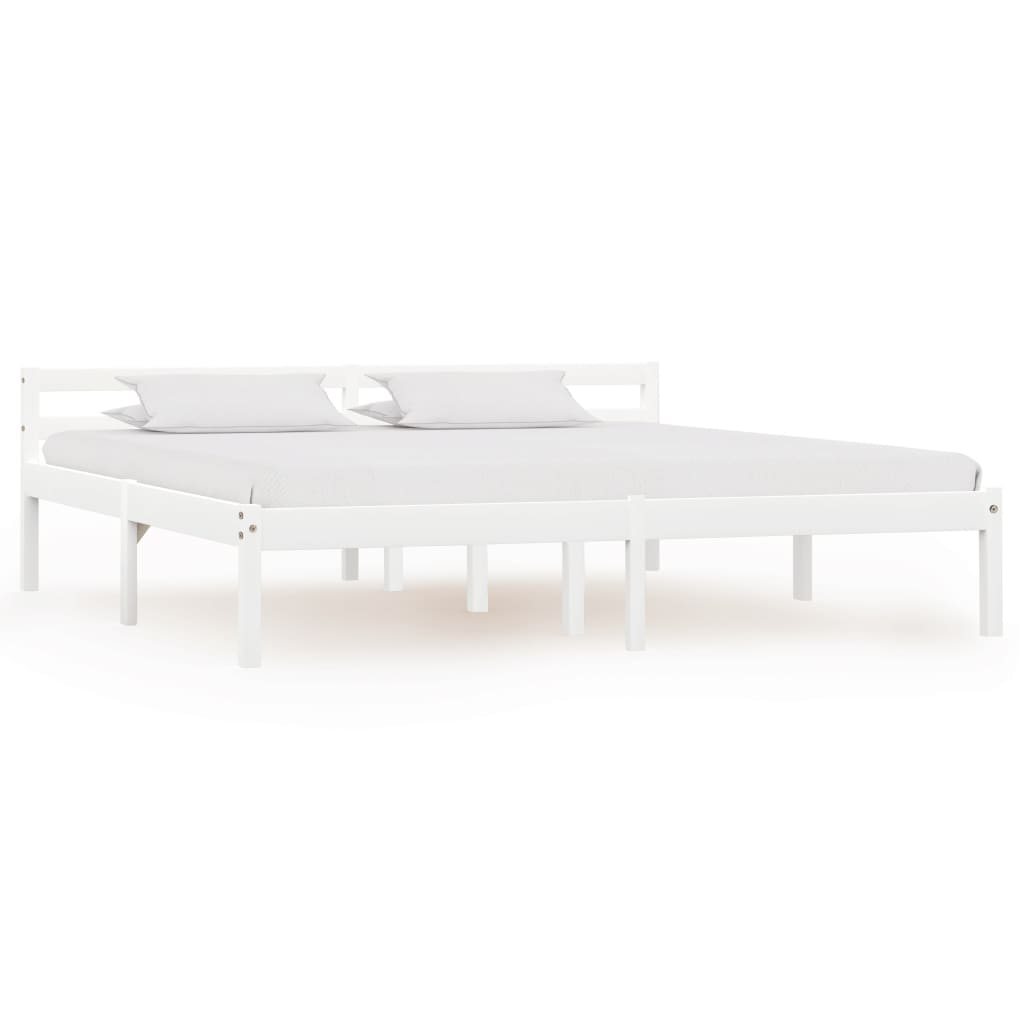 Bed Frame without Mattress White Solid Pine Wood 180x200 cm Super King