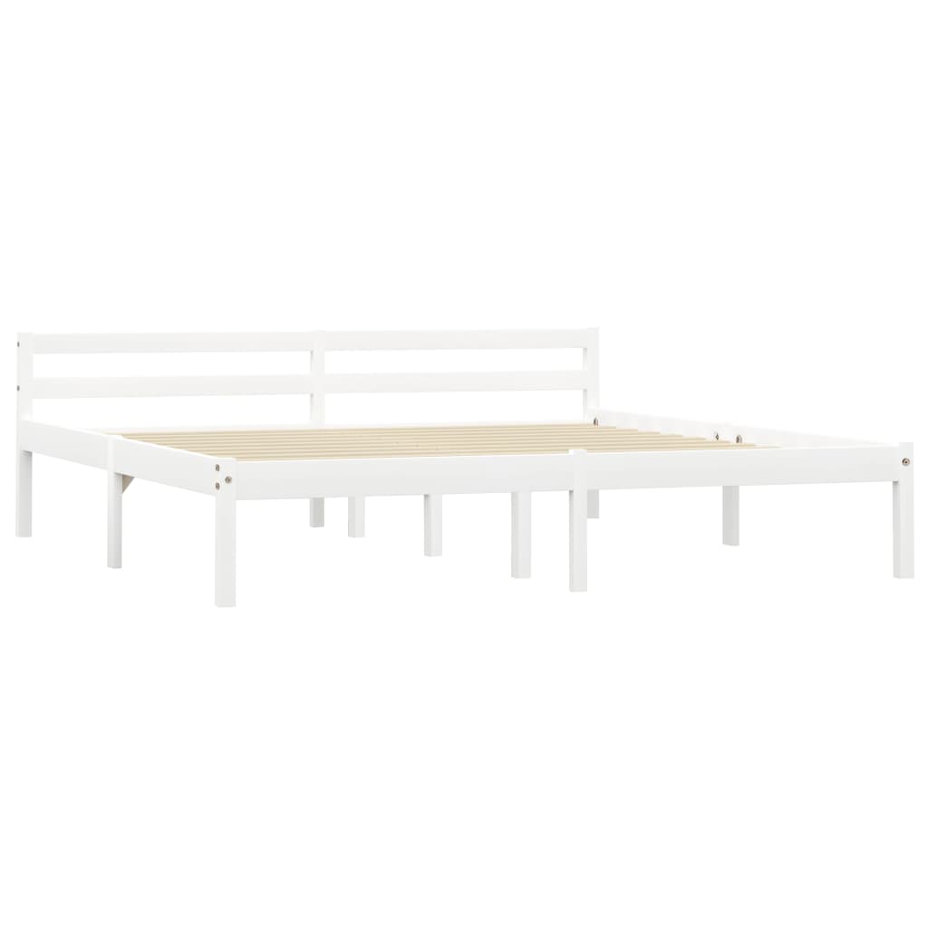Bed Frame without Mattress White Solid Pine Wood 180x200 cm Super King