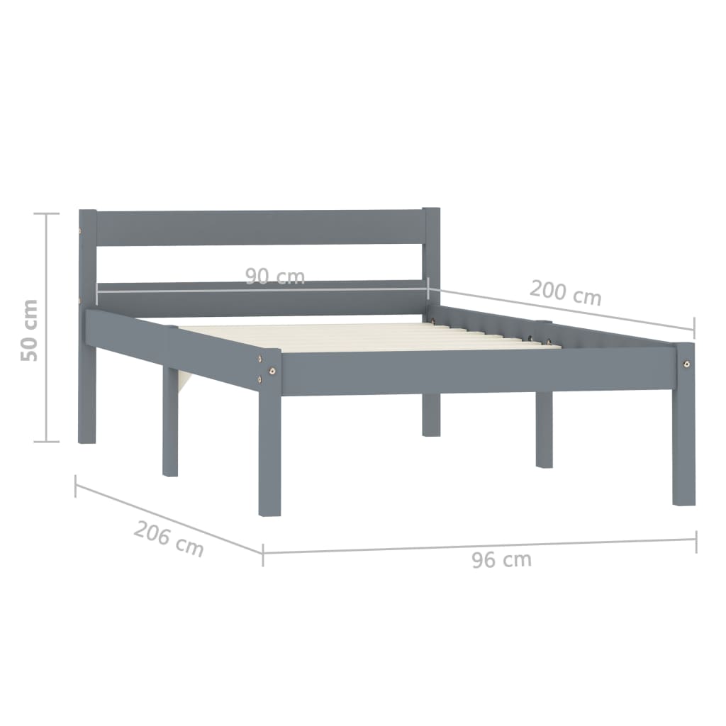 Bed Frame without Mattress Grey Solid Pine Wood 90x200 cm