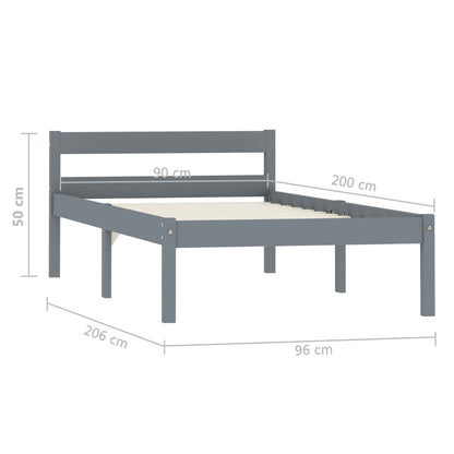 Bed Frame without Mattress Grey Solid Pine Wood 90x200 cm