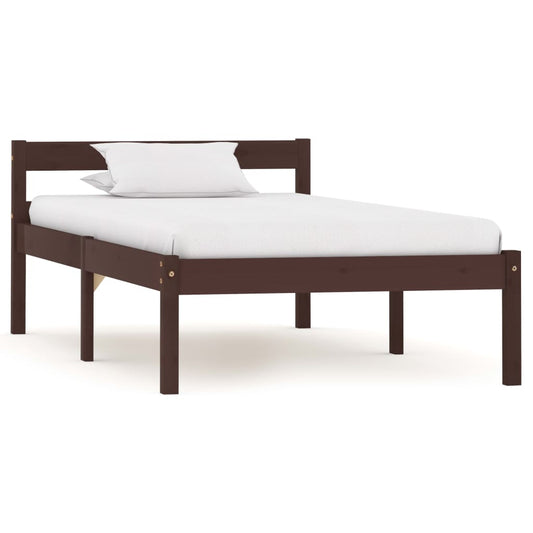Bed Frame without Mattress Dark Brown Solid Pine Wood 100x200 cm