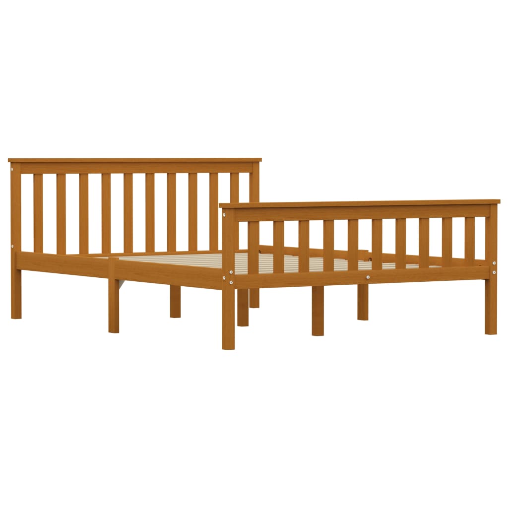 Bed Frame Honey Brown Solid Pinewood 135 x 190 cm