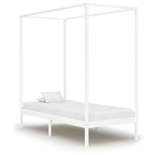 Canopy Bed Frame without Mattress White Solid Wood 100x200 cm