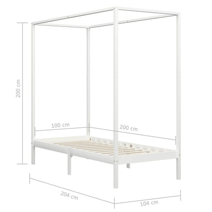 Canopy Bed Frame White Solid Pine Wood 100x200 cm