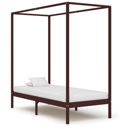 Canopy Bed Frame Dark Brown Solid Pine Wood 90x200 cm