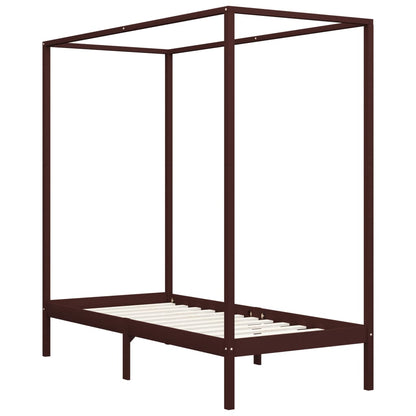 Canopy Bed Frame Dark Brown Solid Pine Wood 90x200 cm