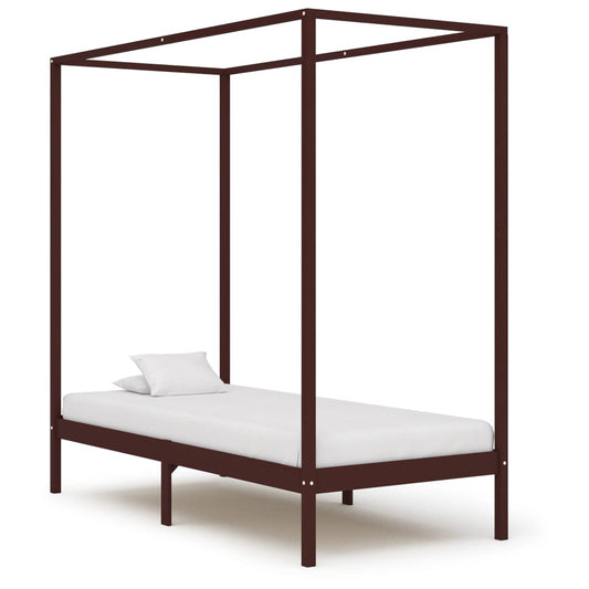 Canopy Bed Frame Dark Brown Solid Pine Wood 100x200 cm