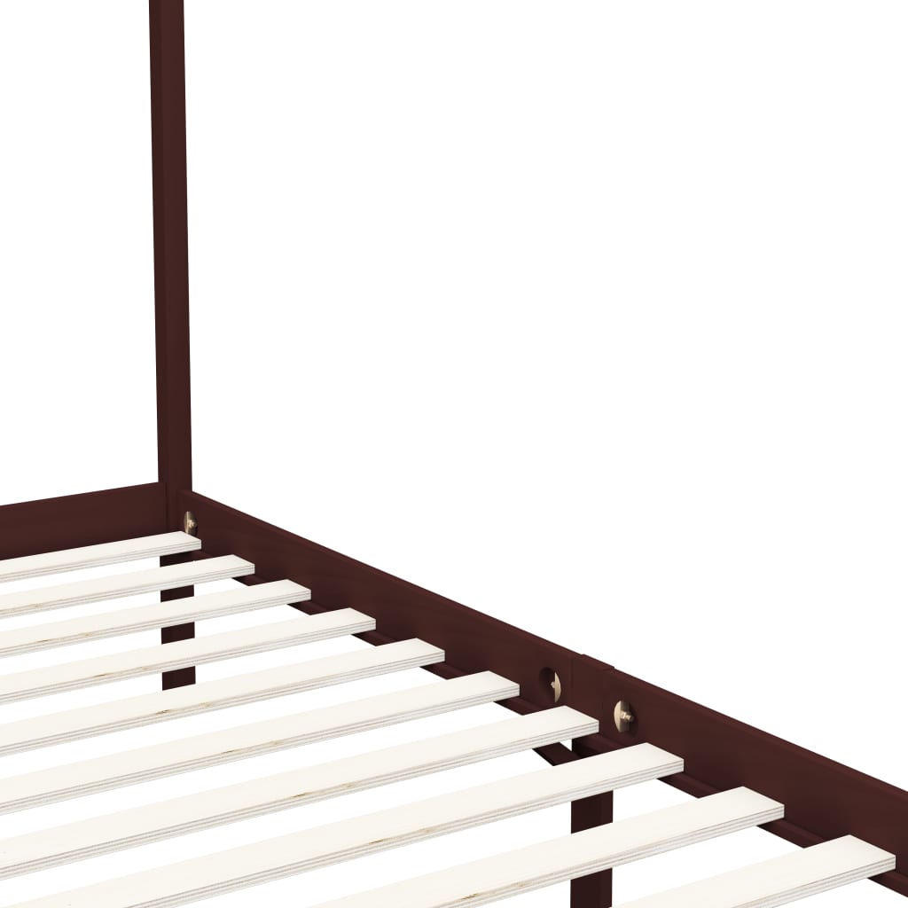 Canopy Bed Frame Dark Brown Solid Pine Wood 120x200 cm