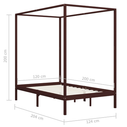 Canopy Bed Frame Dark Brown Solid Pine Wood 120x200 cm