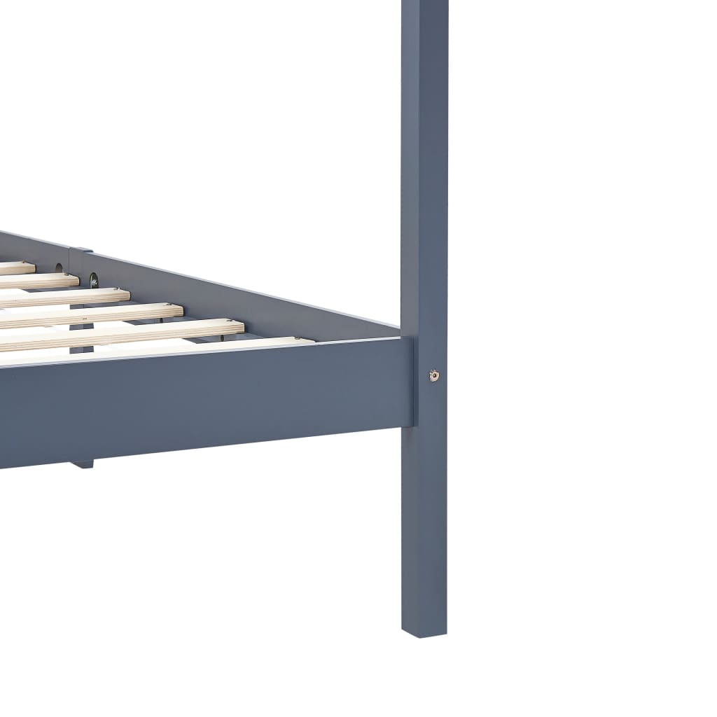 Canopy Bed Frame Grey Solid Pine Wood 90x200 cm
