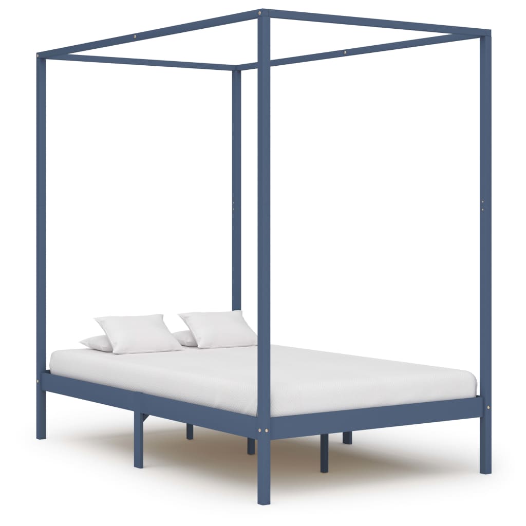 Canopy Bed Frame Grey Solid Pine Wood 120x200 cm