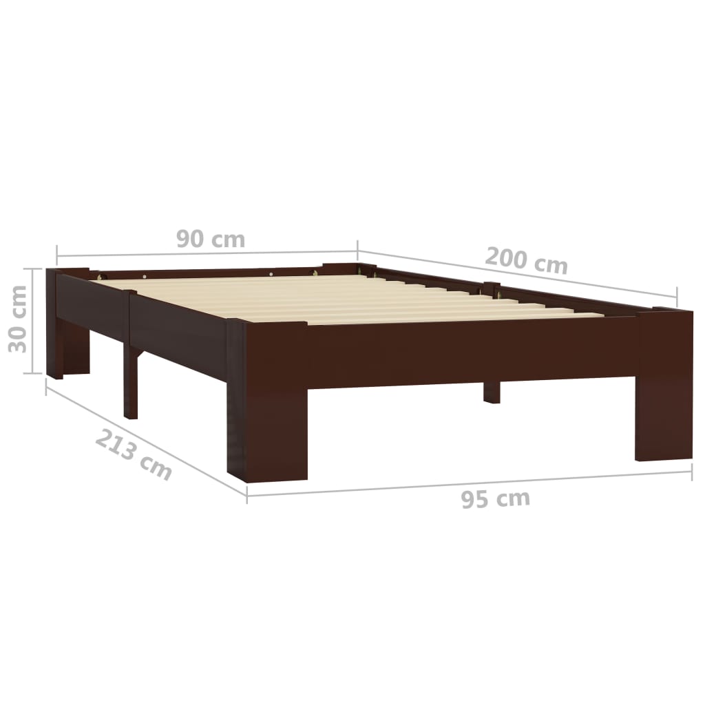 Bed Frame Dark Brown Solid Pine Wood 90x200 cm