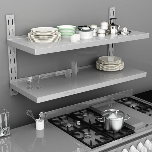2-Tier Floating Wall Shelf Stainless Steel 120x30 cm
