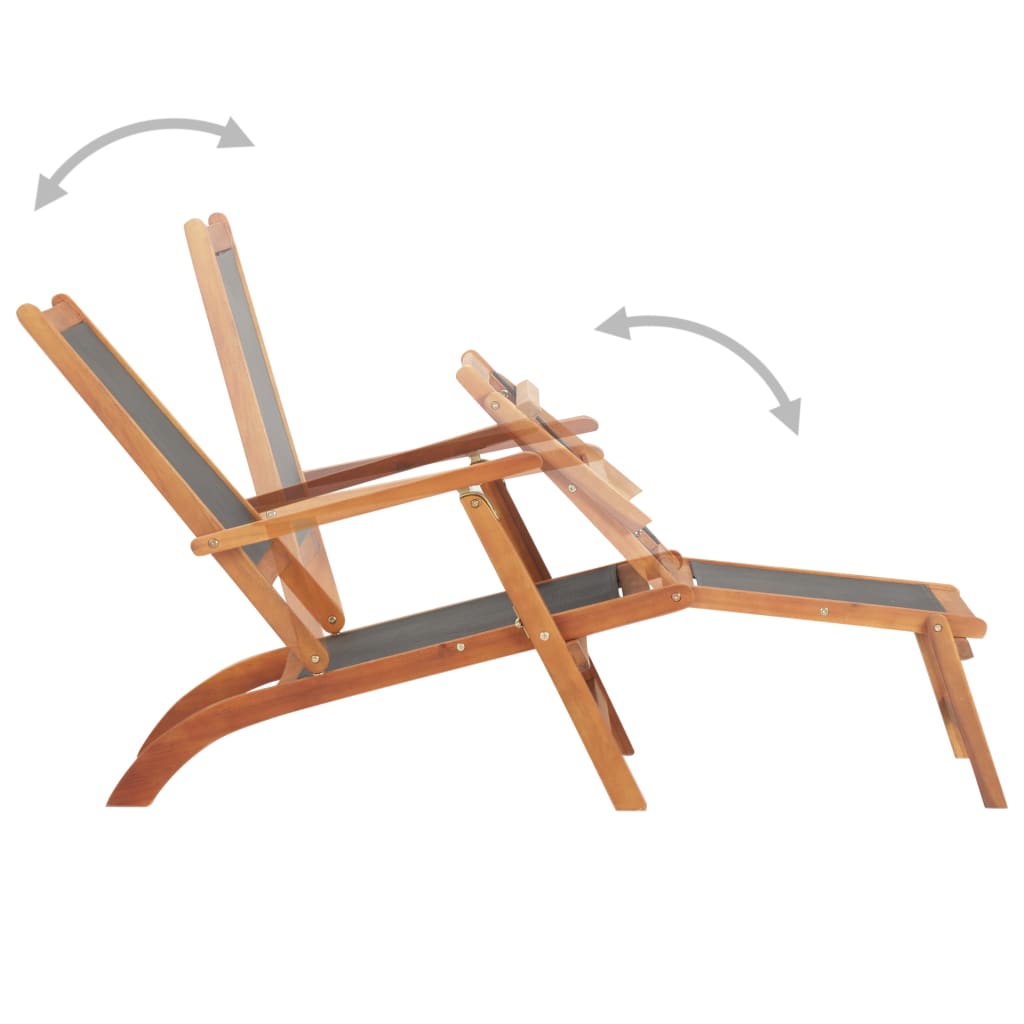 Outdoor Deck Chair Solid Acacia Wood and Textilene