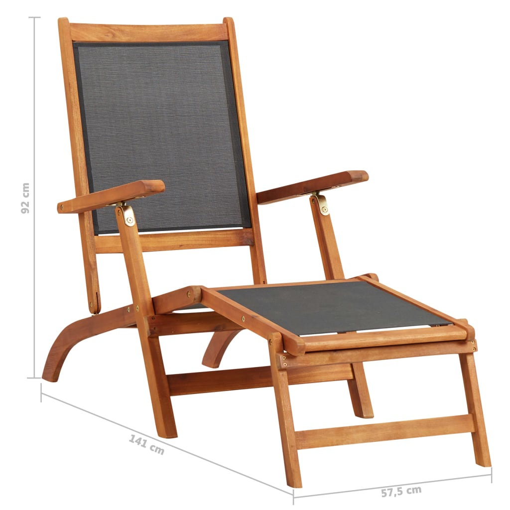 Outdoor Deck Chair Solid Acacia Wood and Textilene
