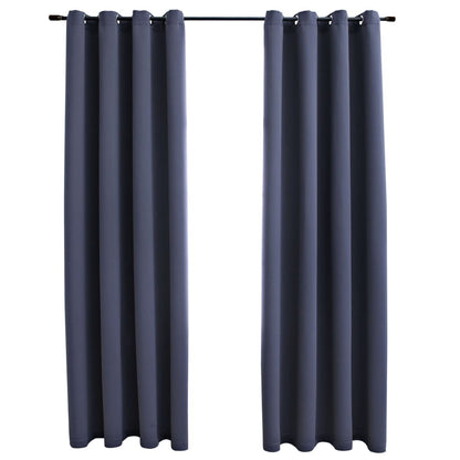 Blackout Curtains with Metal Rings 2 pcs Anthracite 140x245 cm