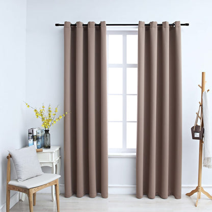 Blackout Curtains with Metal Rings 2 pcs Taupe 140x225 cm