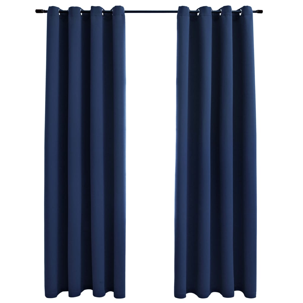 Blackout Curtains with Metal Rings 2 pcs Blue 140x175 cm