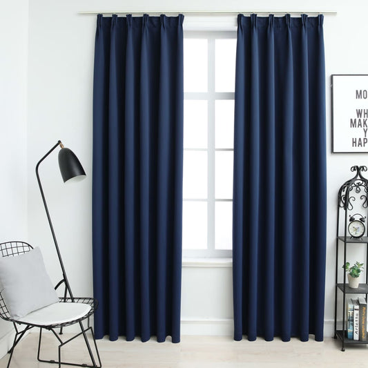 Blackout Curtains with Hooks 2 pcs Blue 140x225 cm