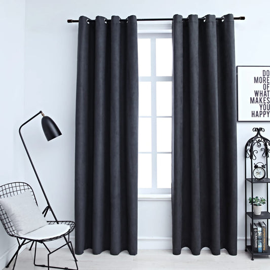 Blackout Curtains with Metal Rings 2 pcs Anthracite 140x225 cm