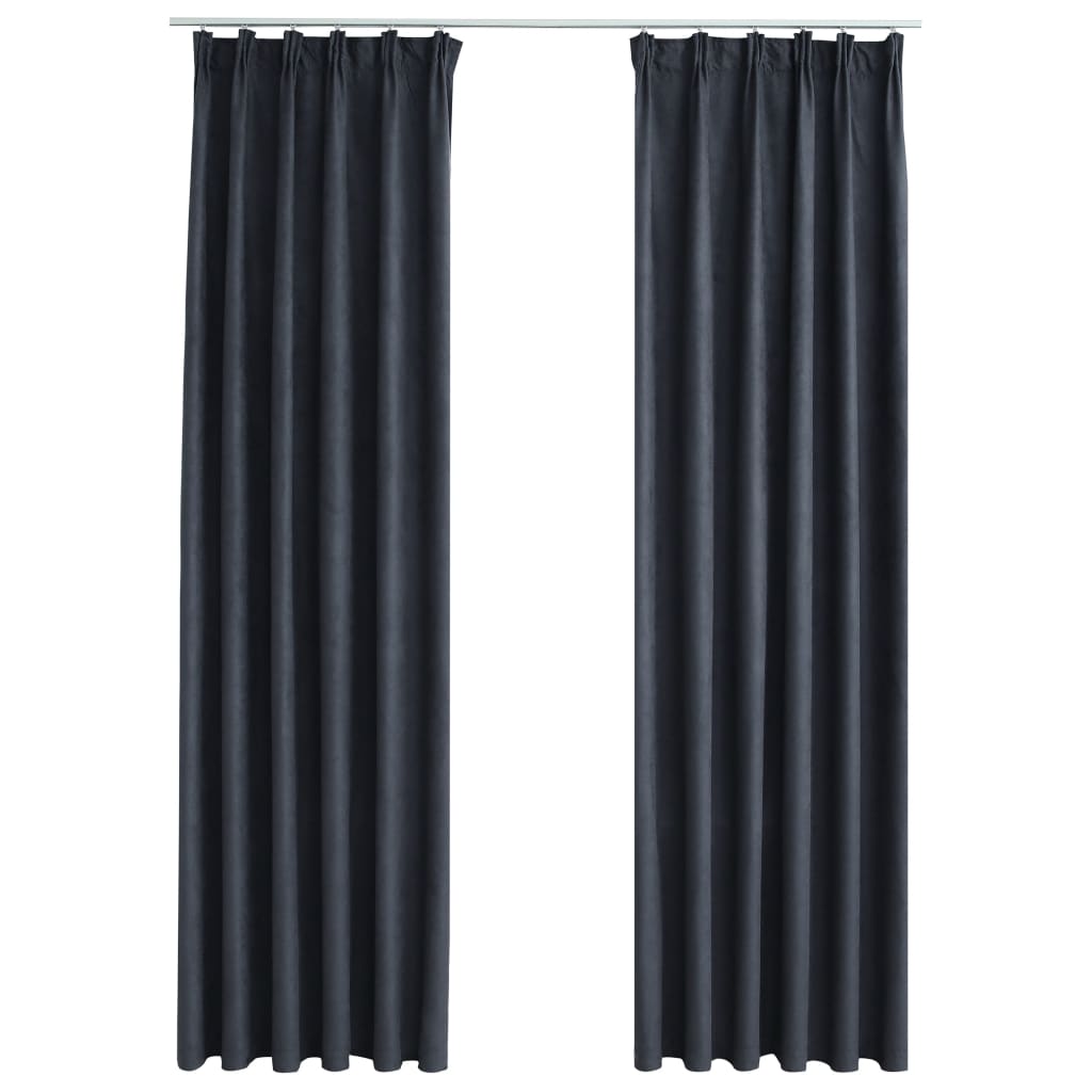 Blackout Curtains with Hooks 2 pcs Anthracite 140x245 cm