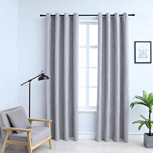 Blackout Curtains with Metal Rings 2 pcs Grey 140x225 cm