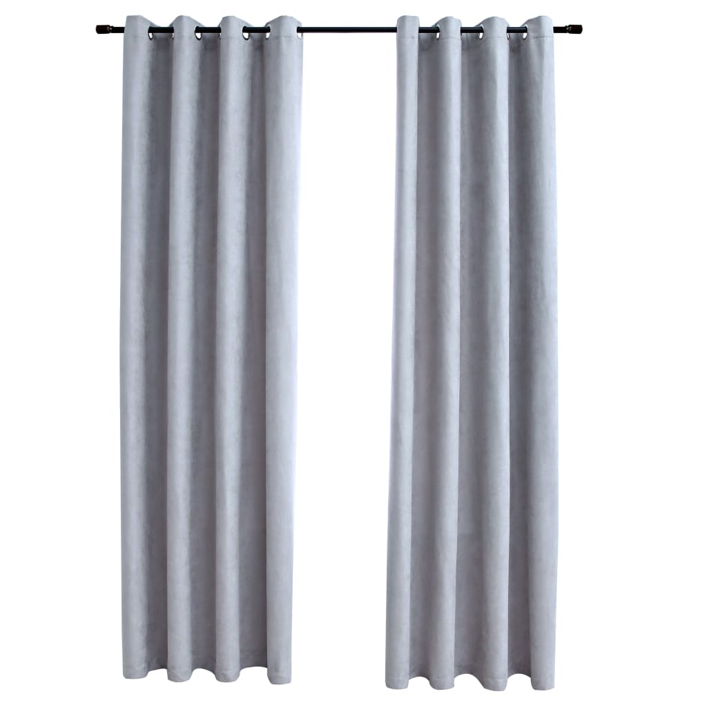 Blackout Curtains with Metal Rings 2 pcs Grey 140x245 cm