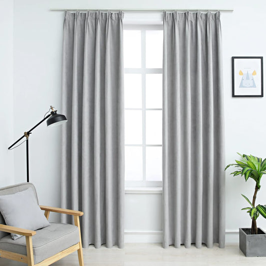 Blackout Curtains with Hooks 2 pcs Grey 140x245 cm
