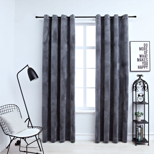 Blackout Curtains with Rings 2 pcs Velvet Anthracite 140x225 cm