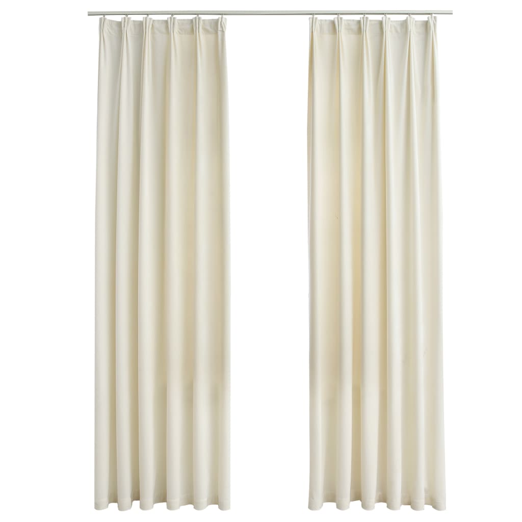 Blackout Curtains 2 pcs with Hooks Velvet Cream 140x175 cm